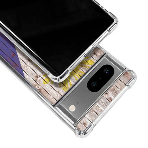 Philippines Flag Dark Wood Google Pixel 8 Clear Case